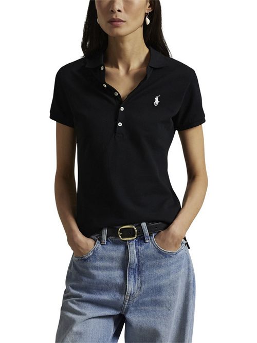 polo donna con abbottonatura lunga nero Ralph Lauren | 211B18200011